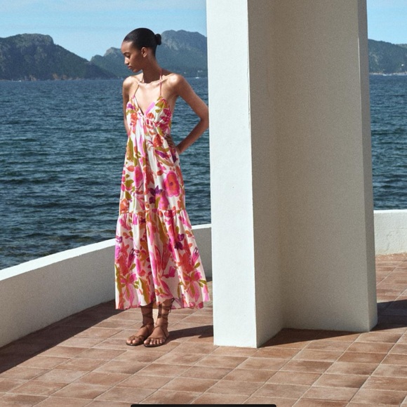 NWT zara long print dress size small multicolored - Picture 1 of 7